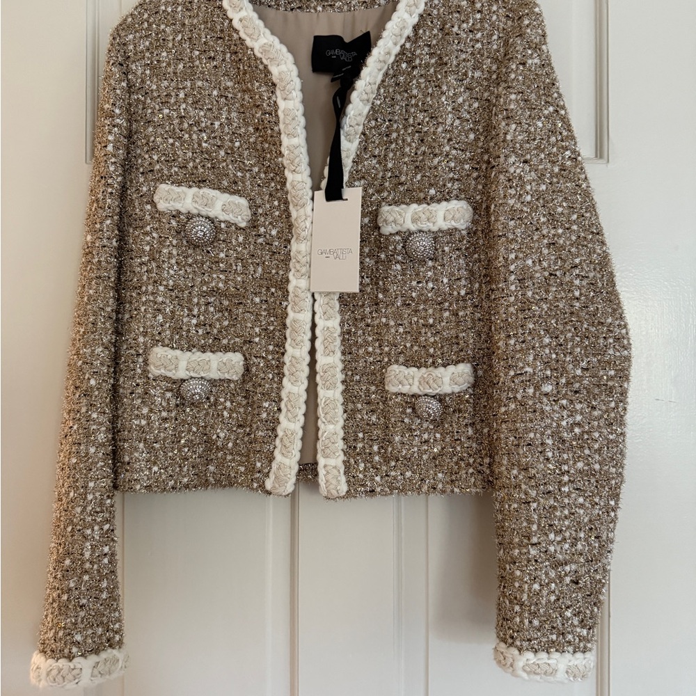 Giambattista Valli Designer Chic Tweed gold Jacket with Accents